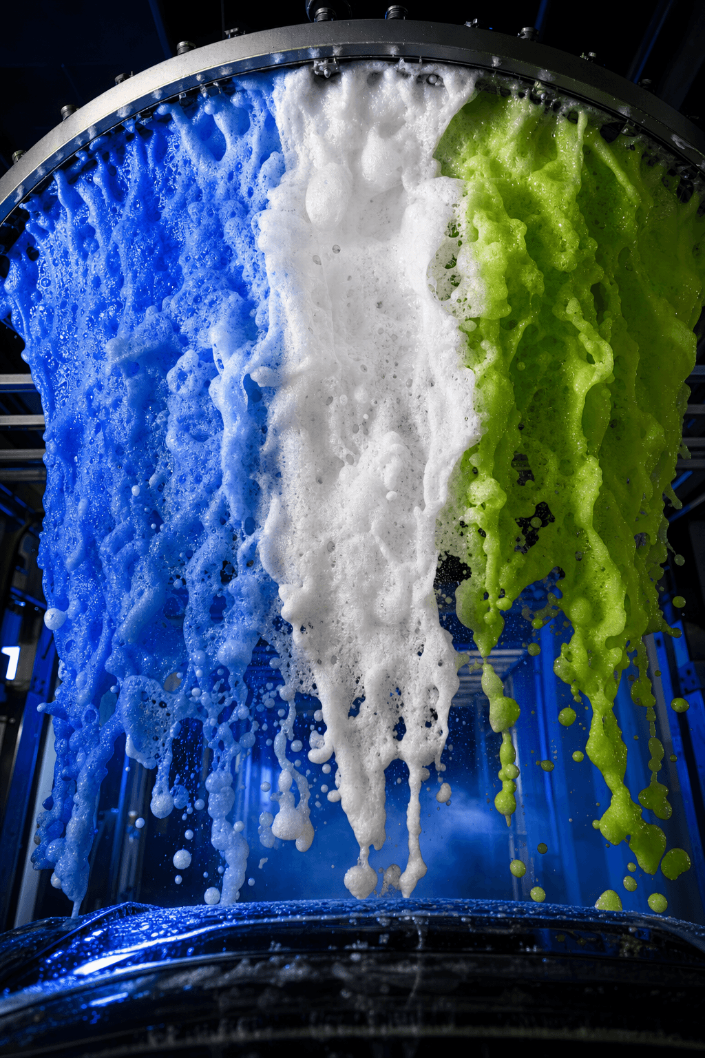 Triple-wave foam arch in blue, white, and green